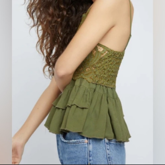 NWT Free People Adella Cami Top Olive Sparrow Sz L - Picture 2 of 5